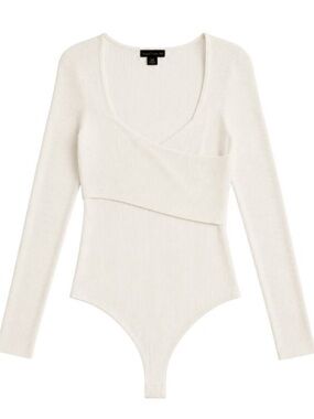 NWT - HOUSE OF HARLOW 1960 - White Ribbed Wrap Front Bodysuit - Women’s Larg
